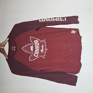 Roots Canada Women’s Long Sleeve T-Shirt Size Small Maroon Two-toned EUC